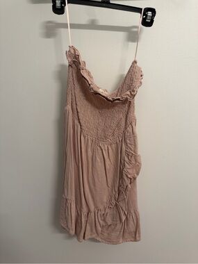 Ruffled Smocked Spaghetti Strap Dress - Dusty Rose